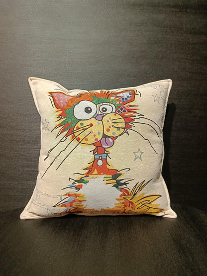 Cartoon Cat Tapestry Cushion Cover: Whimsical Sofa Pillow, Kids Room Decor