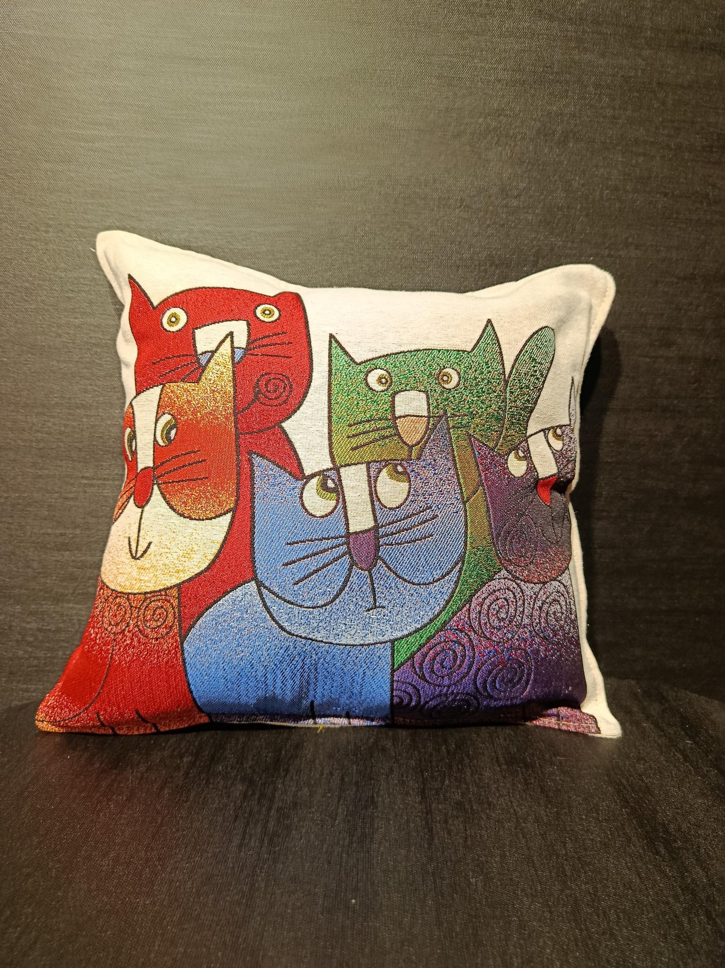 Abstract Cat Pillow Cover: Colorful Gobelin Tapestry, Modern Art Decor