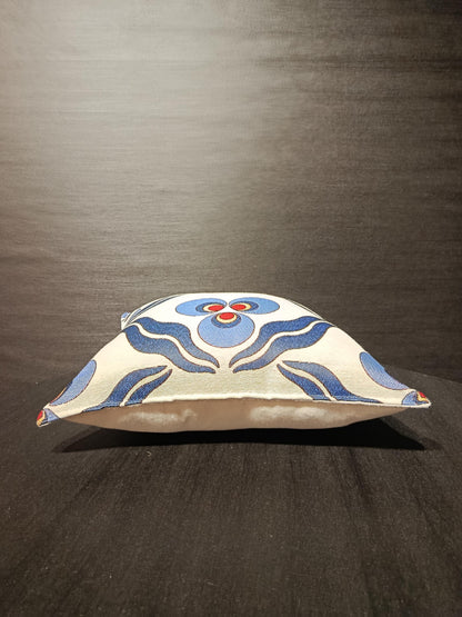 Blue Floral Tapestry Cushion Cover: 40x40 cm Jacquard Pillow