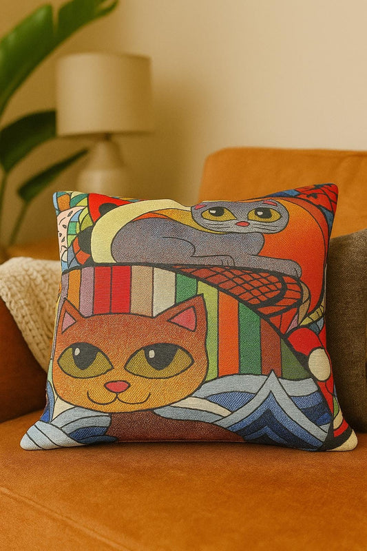 Abstract Cat Tapestry Pillow Cover: Modern Geometric Decor