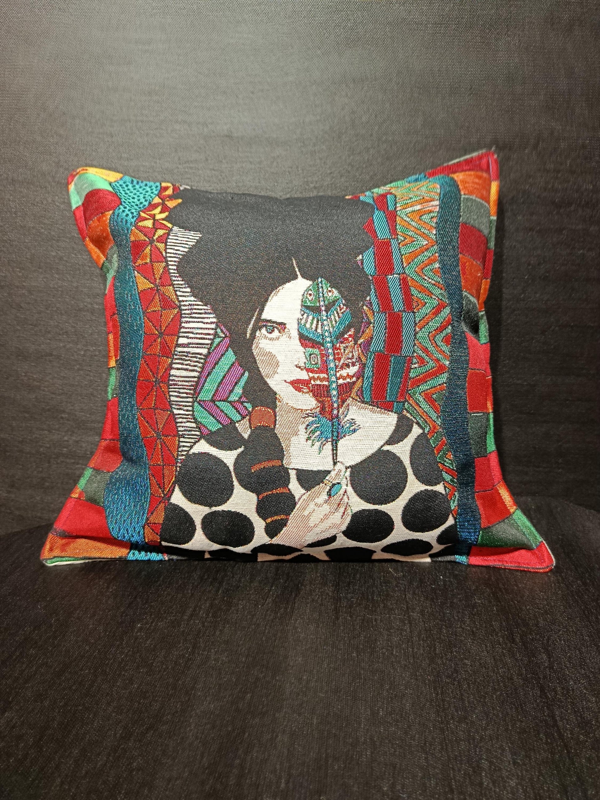 Tribal Art Tapestry Cushion Cover: Boho Woman Portrait Pillow