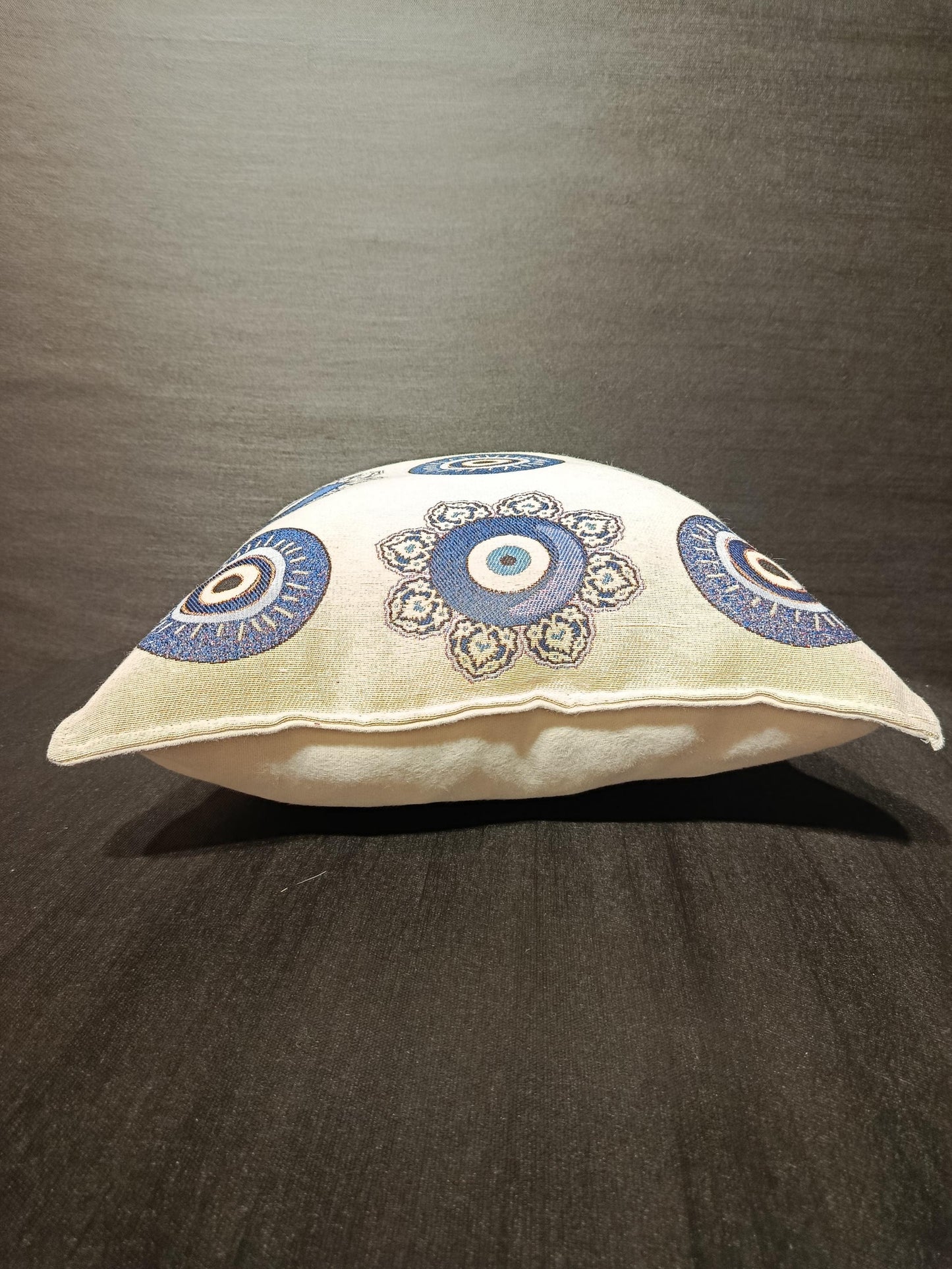 Floral Evil Eye Pillow Cover: Jacquard Tapestry, Turkish Nazar Decor
