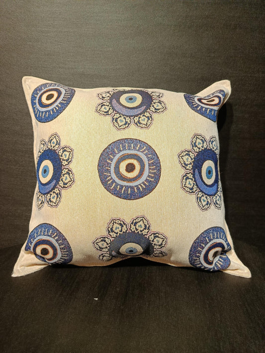 Floral Evil Eye Pillow Cover: Jacquard Tapestry, Turkish Nazar Decor
