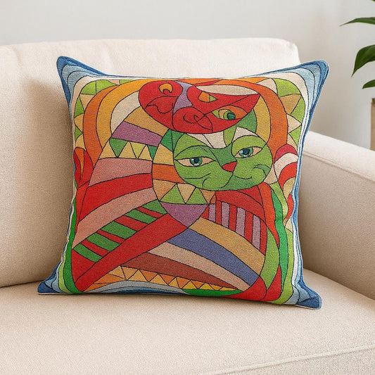Gobelin Tapestry Cat Pillow Cover: Abstract Geometric Design, Boho Decor