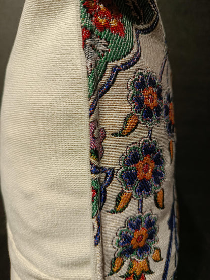 Turkish Floral Pillow Cover: Woven Gobelin Tapestry, Boho Accent Pillow
