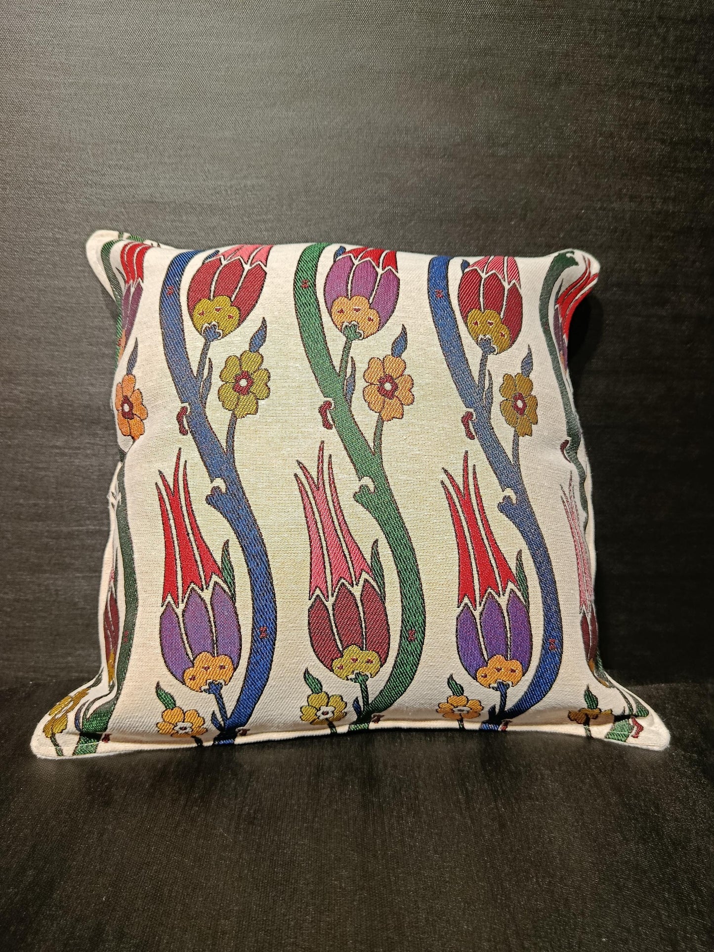 Gobelin Tapestry Pillow Cover: Turkish Tulip Floral Ottoman Cushion