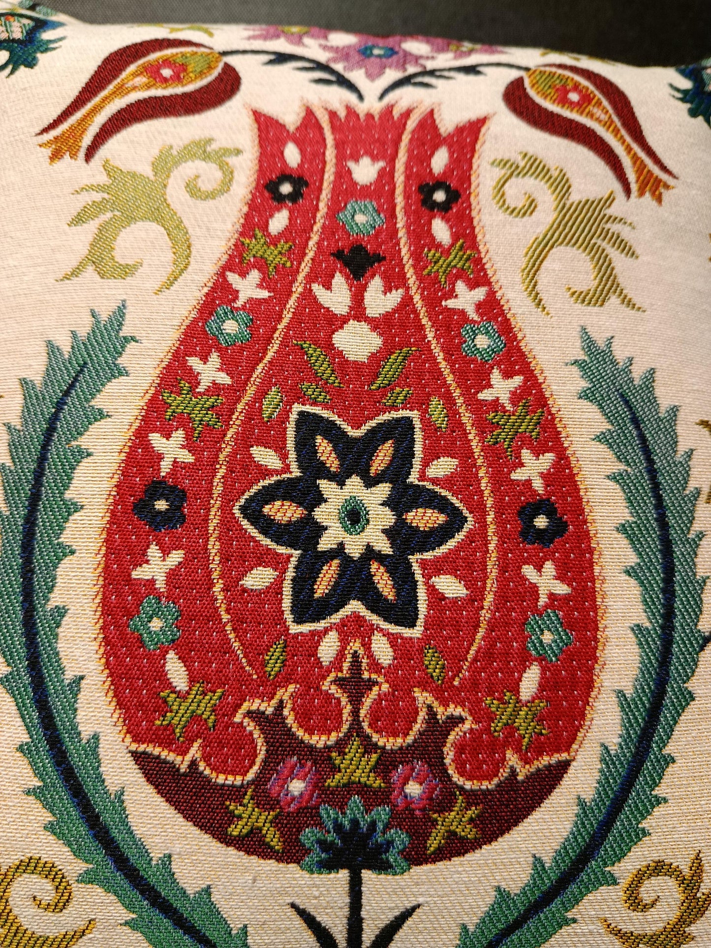 Red Tulip Ottoman Cushion Cover: Gobelin Jacquard Turkish Pillow