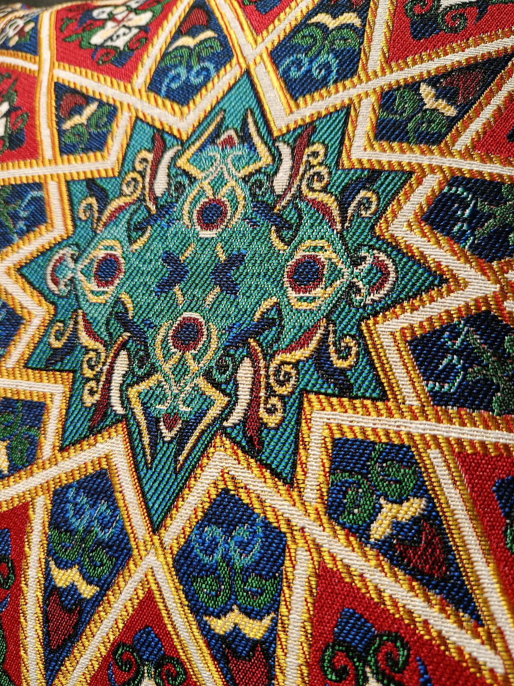 Islamic Mandala Cushion Cover: Gobelin Tapestry Pillow - Red & Teal