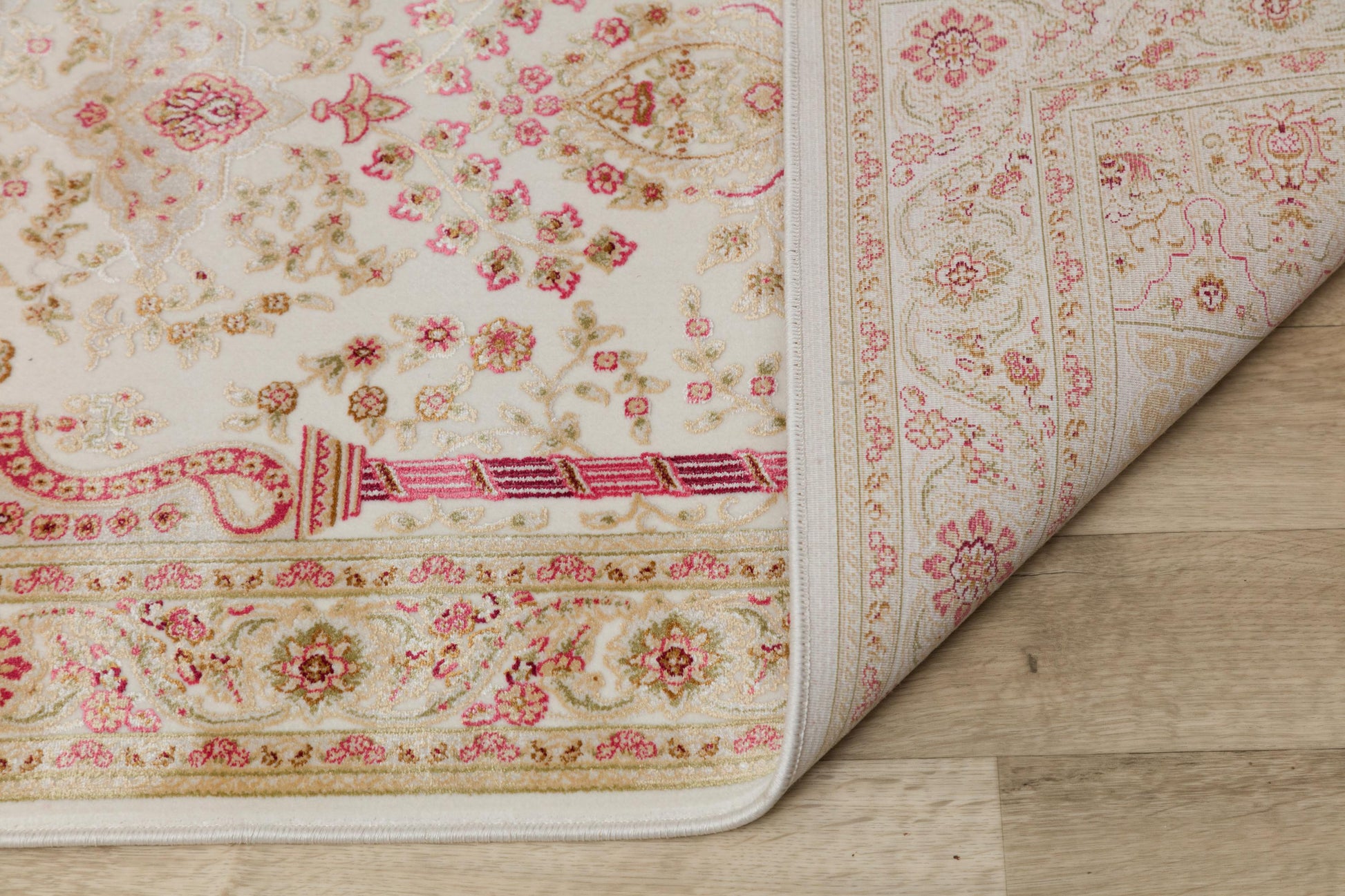 Floral Turkish Prayer Rug: Ivory Pink Seccade with Arch Design