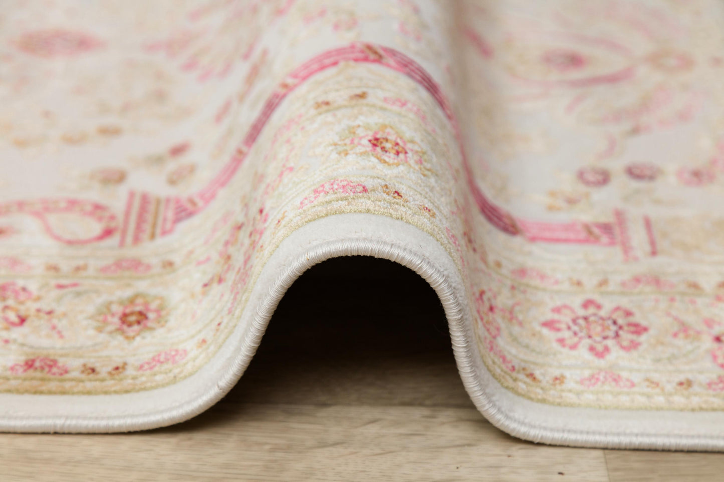 Floral Turkish Prayer Rug: Ivory Pink Seccade with Arch Design