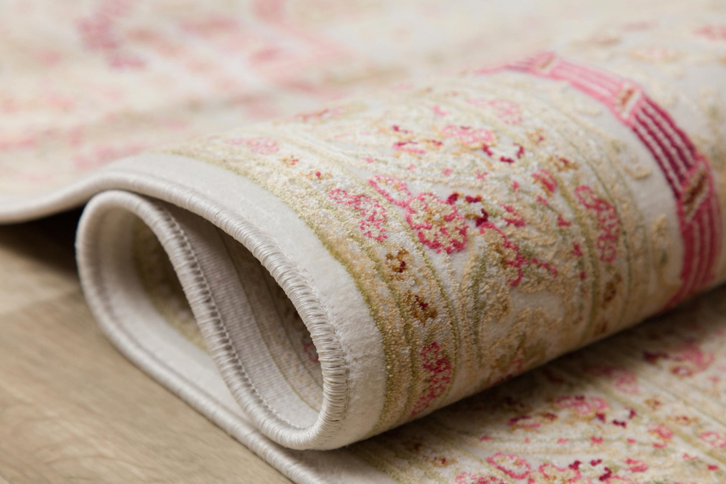 Floral Turkish Prayer Rug: Ivory Pink Seccade with Arch Design