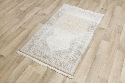 Light Sage Green Turkish Prayer Rug: Soft Islamic Seccade with Floral Design