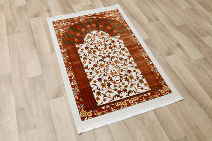 Floral Turkish Prayer Rug: Elegant Mihrab Design - Made in Türkiye