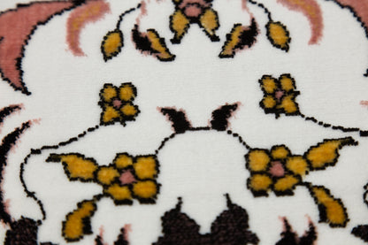 Floral Turkish Prayer Rug: Ivory & Pink Seccade, Arch Design