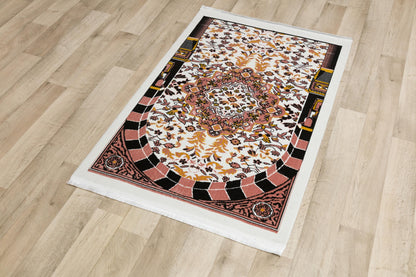Floral Turkish Prayer Rug: Ivory & Pink Seccade - Made in Türkiye