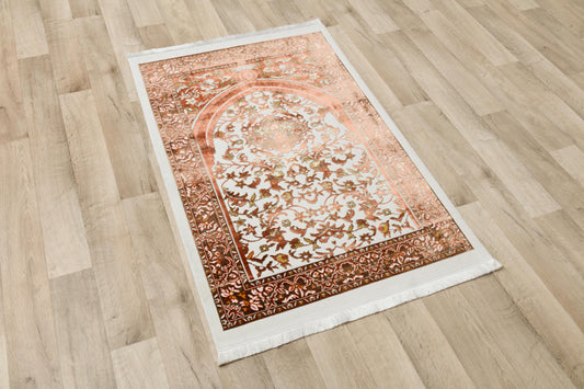 Floral Turkish Prayer Rug: Elegant Mihrab Design - Made in Türkiye