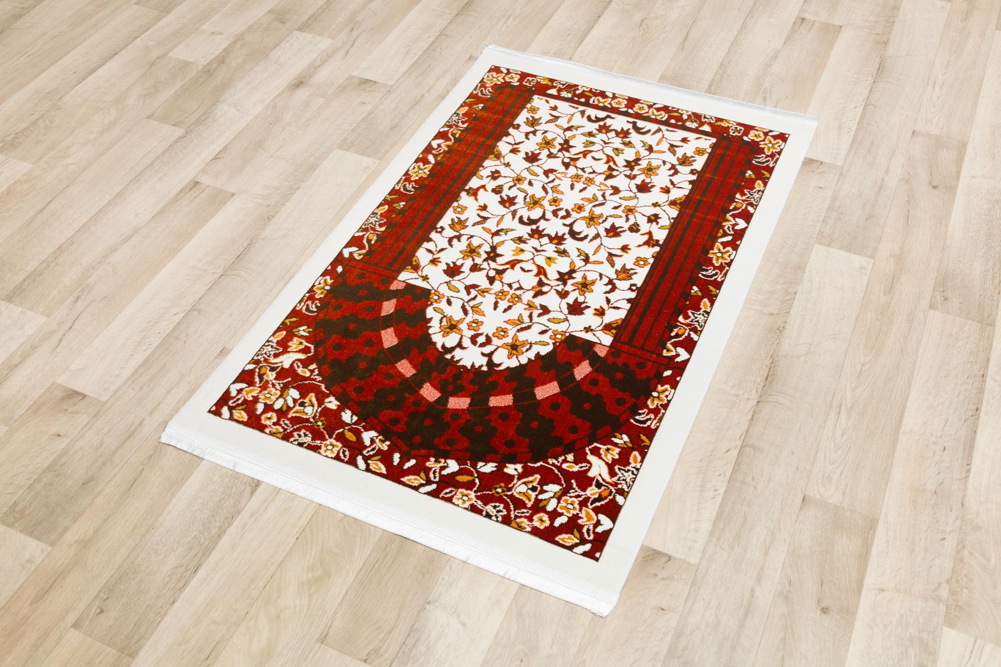 Floral Turkish Prayer Rug: Elegant Mihrab Design - Made in Türkiye