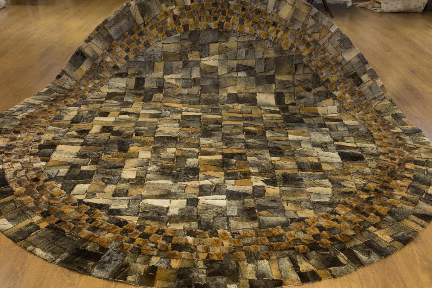 Custom Faux Leather Rug: Round Patchwork Design