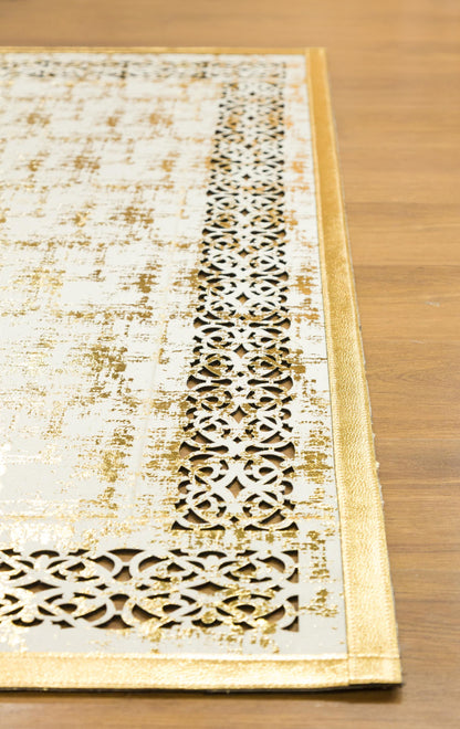 Metallic Rose Gold Geometric Rug: 5x7ft Laser Cut Faux Leather Carpet