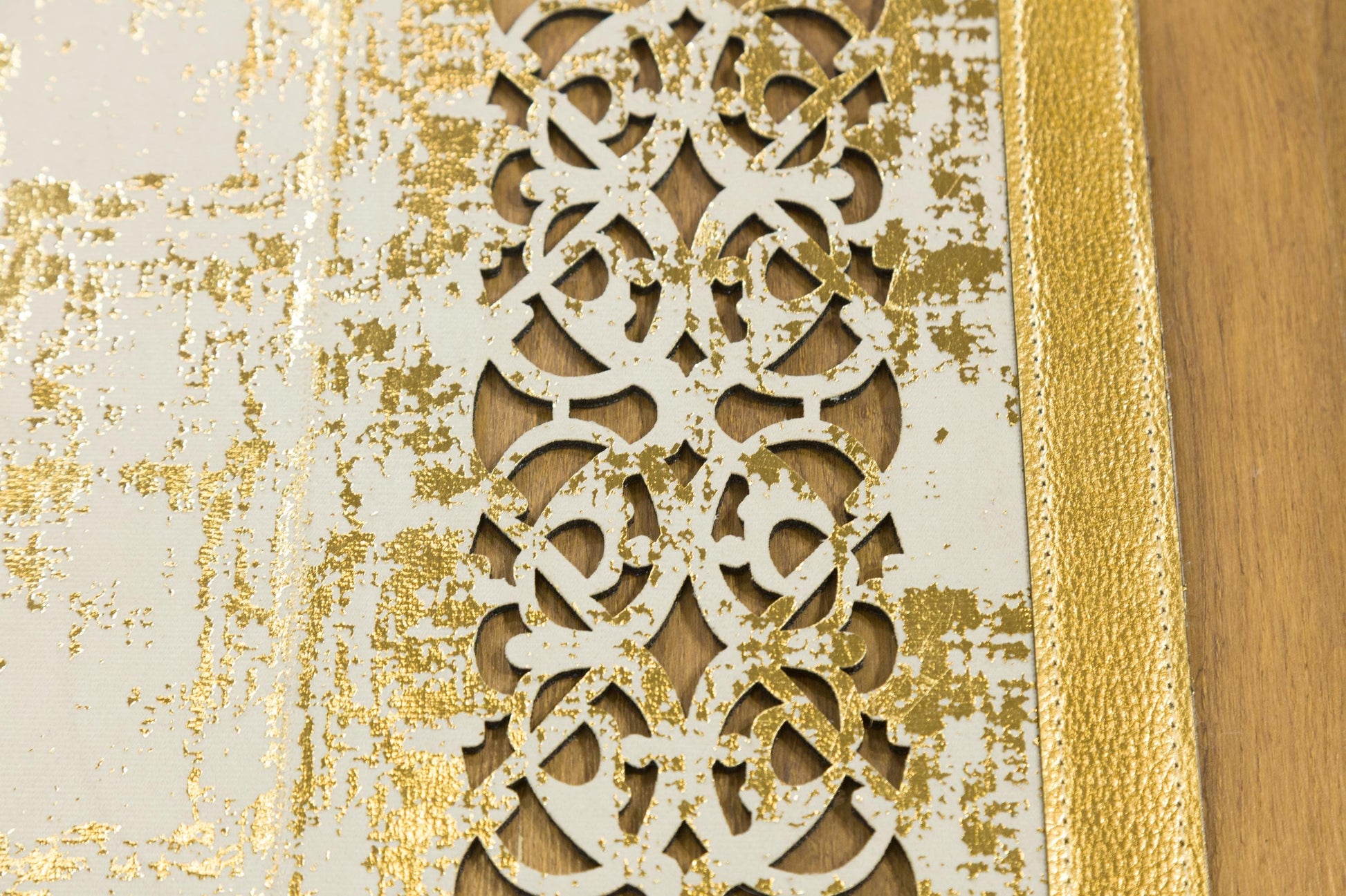 Metallic Rose Gold Geometric Rug: 5x7ft Laser Cut Faux Leather Carpet