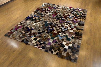 Faux Fur Leather Rug: Custom Patchwork Design