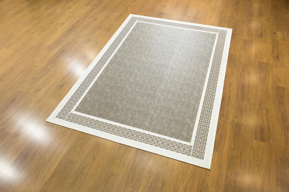 Laser Cut Faux Leather Rug: Modern Geometric Border, Turkish Floor Decor (5x7ft)