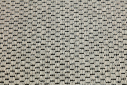 Modern Beige Jute Rug: Blue Fabric Border, Flatweave Outdoor/indoor carpet