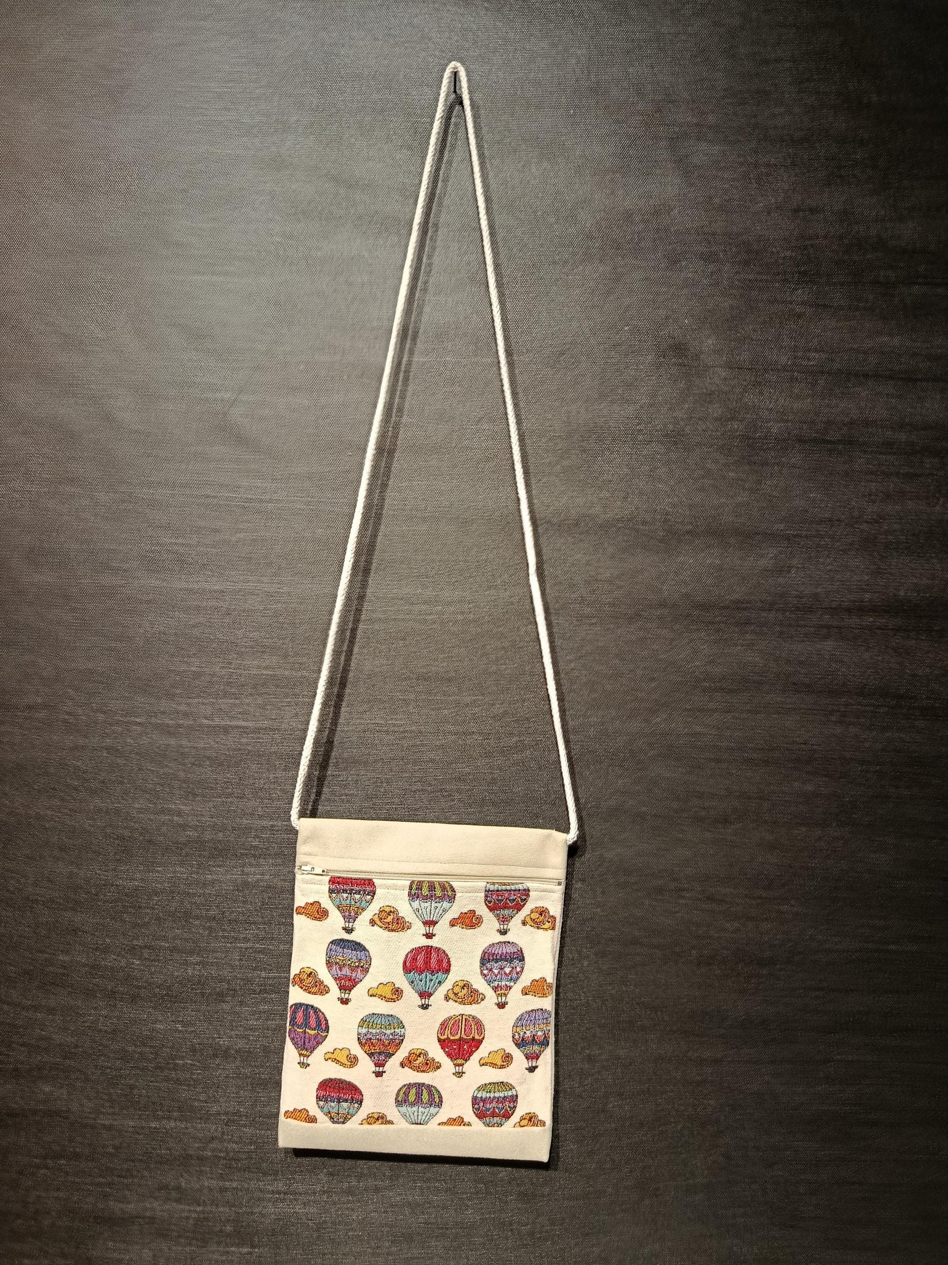 Hot Air Balloon Crossbody Bag – 8"x10" Colorful Canvas Purse | Handmade Turkish Travel Bag