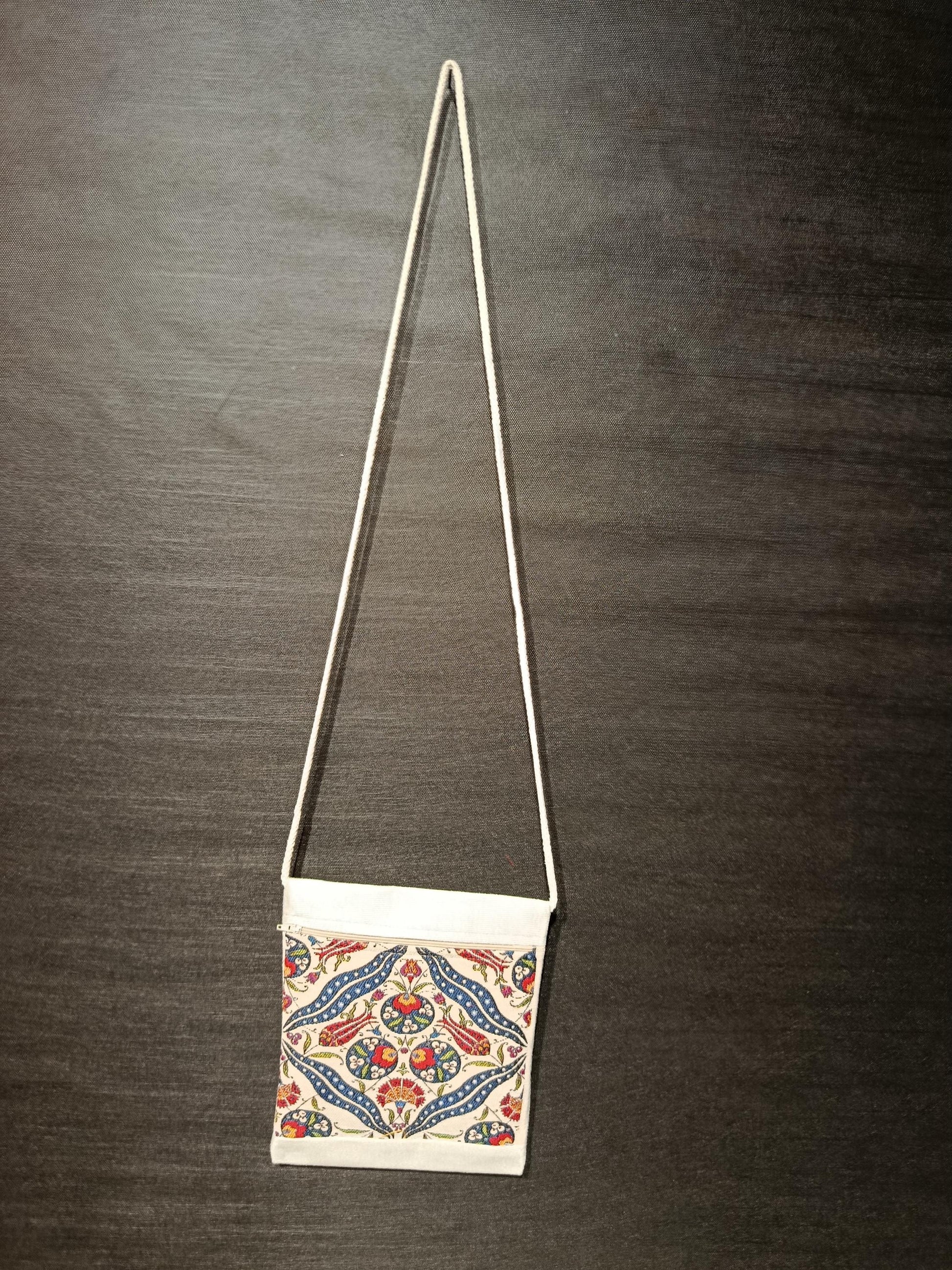 Turkish Tile Pattern Crossbody Bag – Ottoman Motif Canvas Purse, 8"x10" Small Shoulder Bag