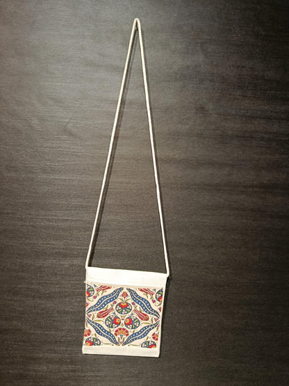Turkish Tile Pattern Crossbody Bag – Ottoman Motif Canvas Purse, 8"x10" Small Shoulder Bag