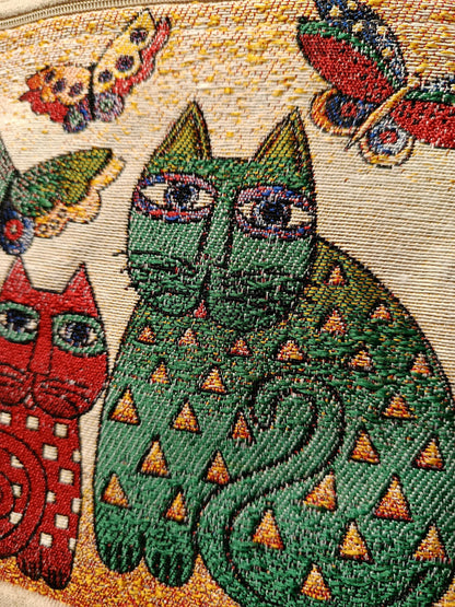 Colorful Cat and Butterfly Crossbody Bag – 8"x10" Handmade Canvas Shoulder Purse from Türkiye