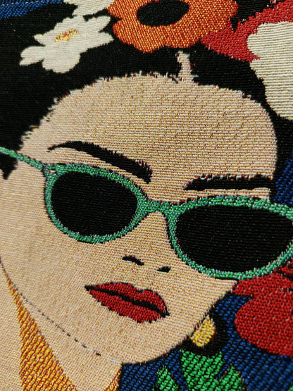 Frida Style Crossbody Bag – Bold Floral Canvas Purse, Handmade Art-Inspired Bag 8"x10"