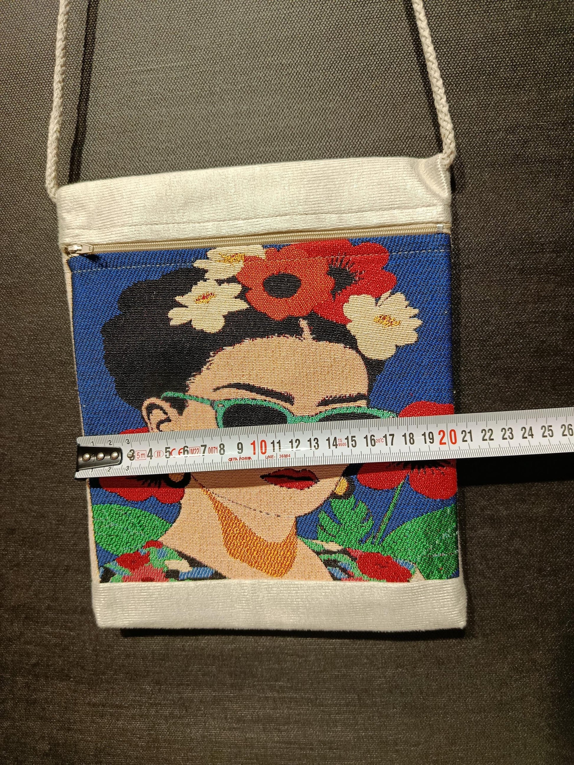 Frida Style Crossbody Bag – Bold Floral Canvas Purse, Handmade Art-Inspired Bag 8"x10"