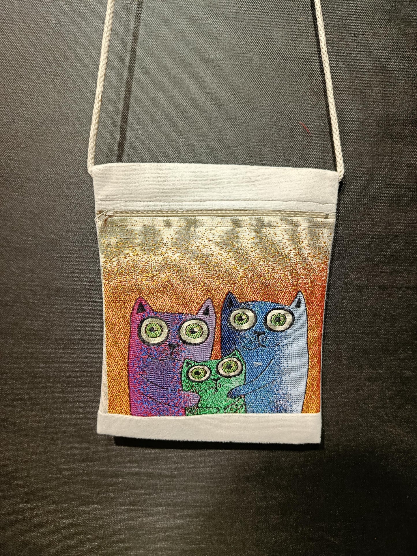 Cat Family Crossbody Bag: Handmade Canvas Shoulder Purse
