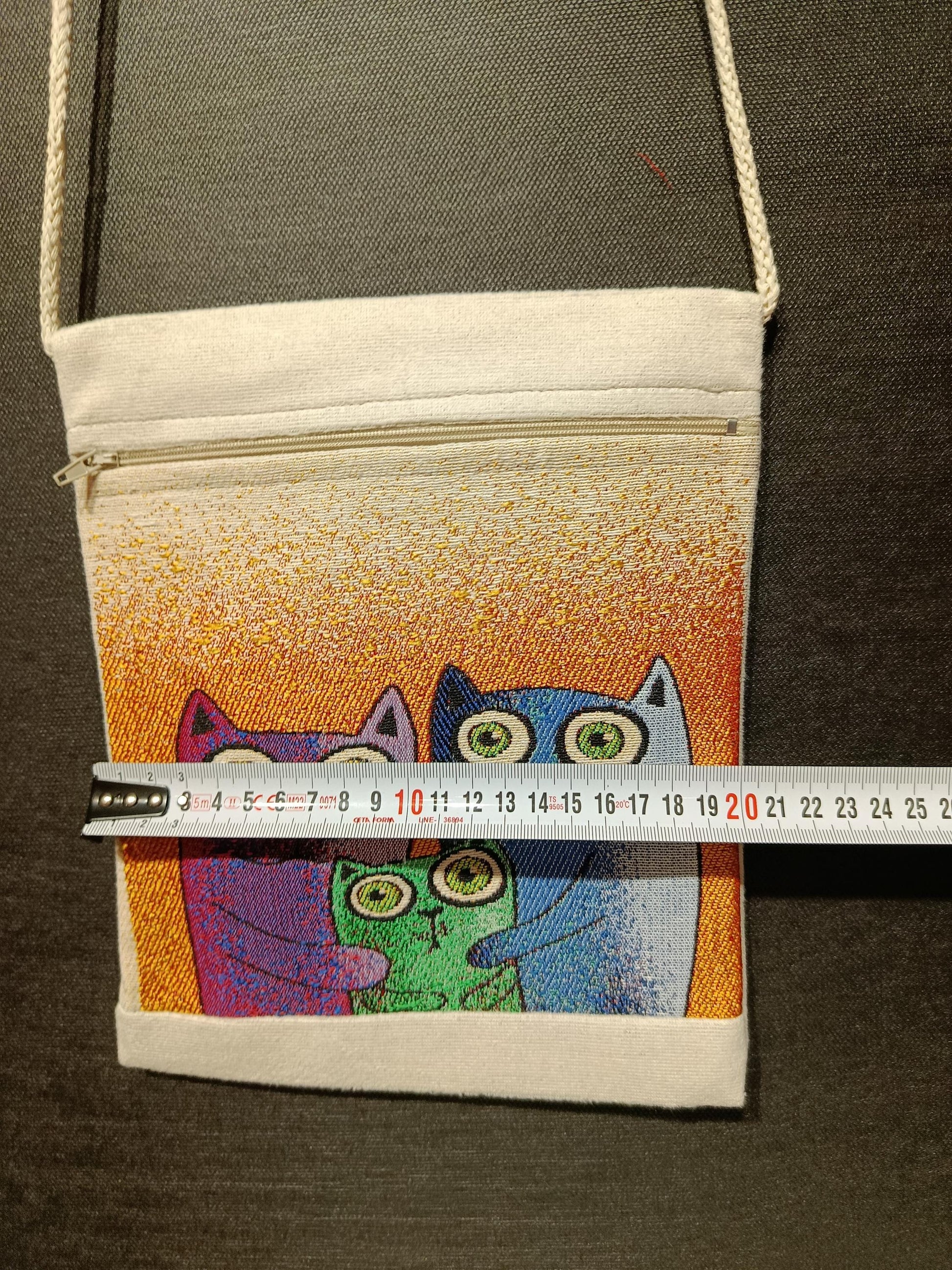 Cat Family Crossbody Bag: Handmade Canvas Shoulder Purse