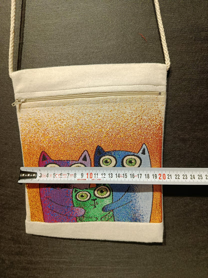 Cat Family Crossbody Bag: Handmade Canvas Shoulder Purse