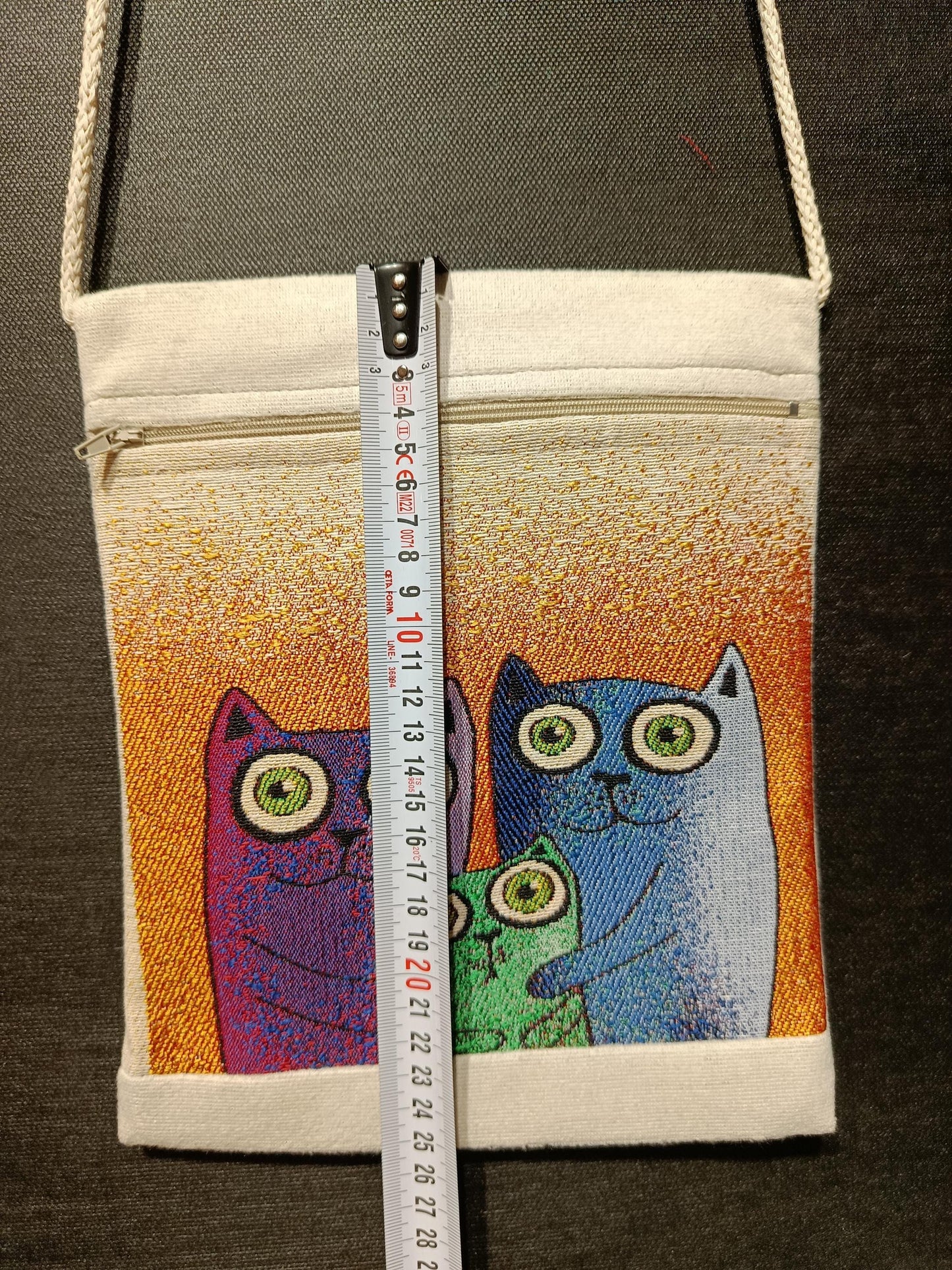Cat Family Crossbody Bag: Handmade Canvas Shoulder Purse