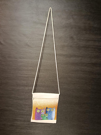 Cat Family Crossbody Bag: Handmade Canvas Shoulder Purse