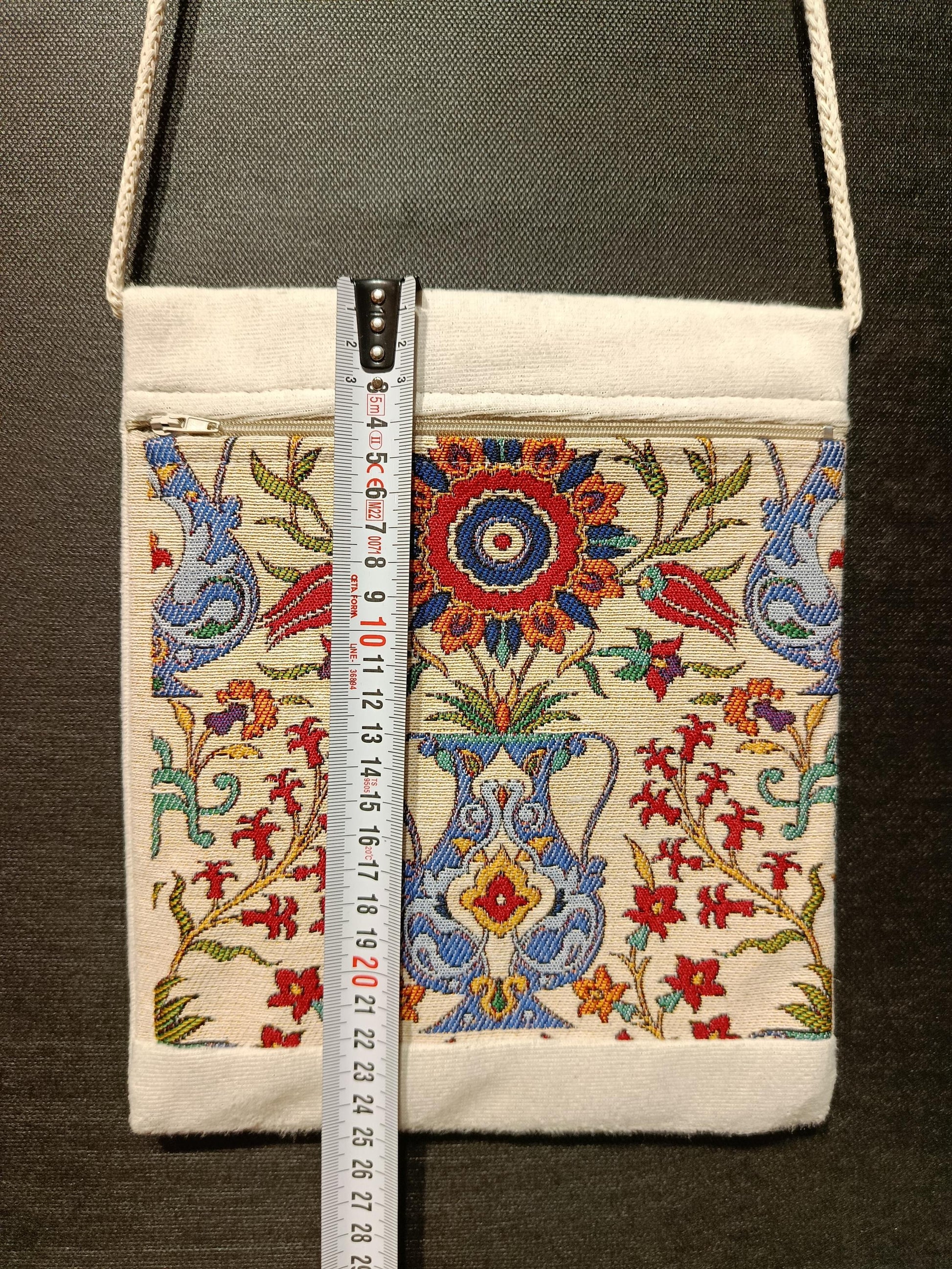 Embroidered Floral Crossbody Bag: Turkish Canvas Purse, Handmade in Türkiye