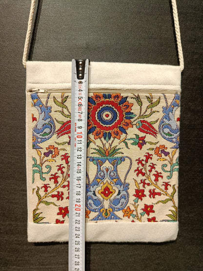 Embroidered Floral Crossbody Bag: Turkish Canvas Purse, Handmade in Türkiye