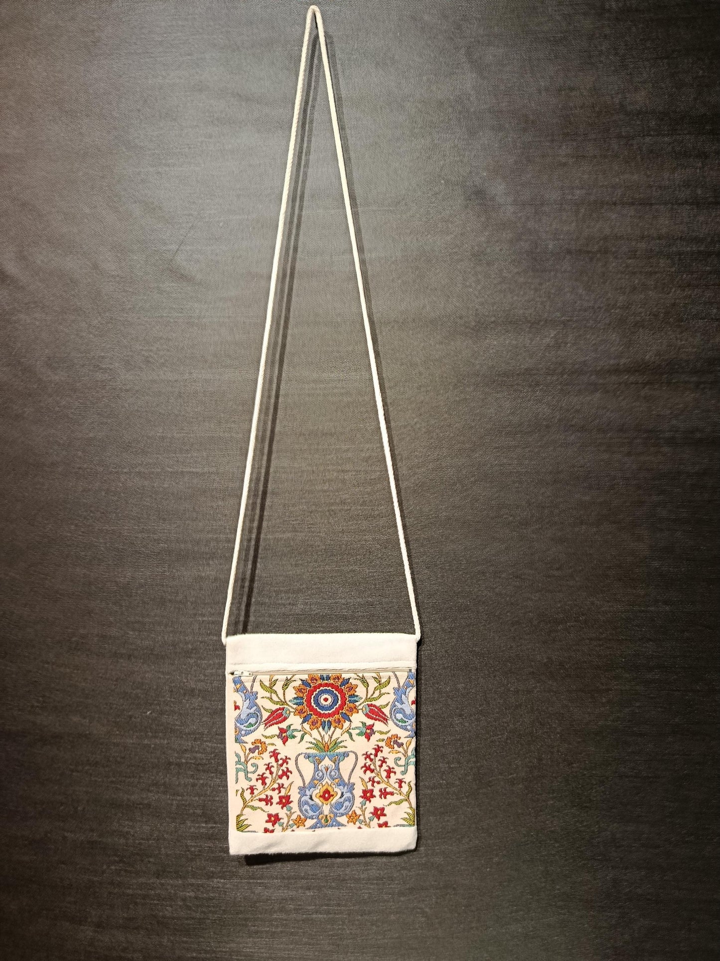 Embroidered Floral Crossbody Bag: Turkish Canvas Purse, Handmade in Türkiye