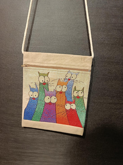 Tapestry Cat Crossbody Bag – Handmade Woven Canvas Purse