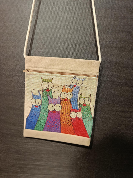Tapestry Cat Crossbody Bag – Handmade Woven Canvas Purse