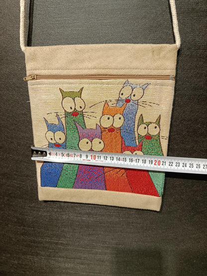 Tapestry Cat Crossbody Bag – Handmade Woven Canvas Purse