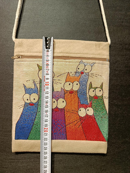 Tapestry Cat Crossbody Bag – Handmade Woven Canvas Purse