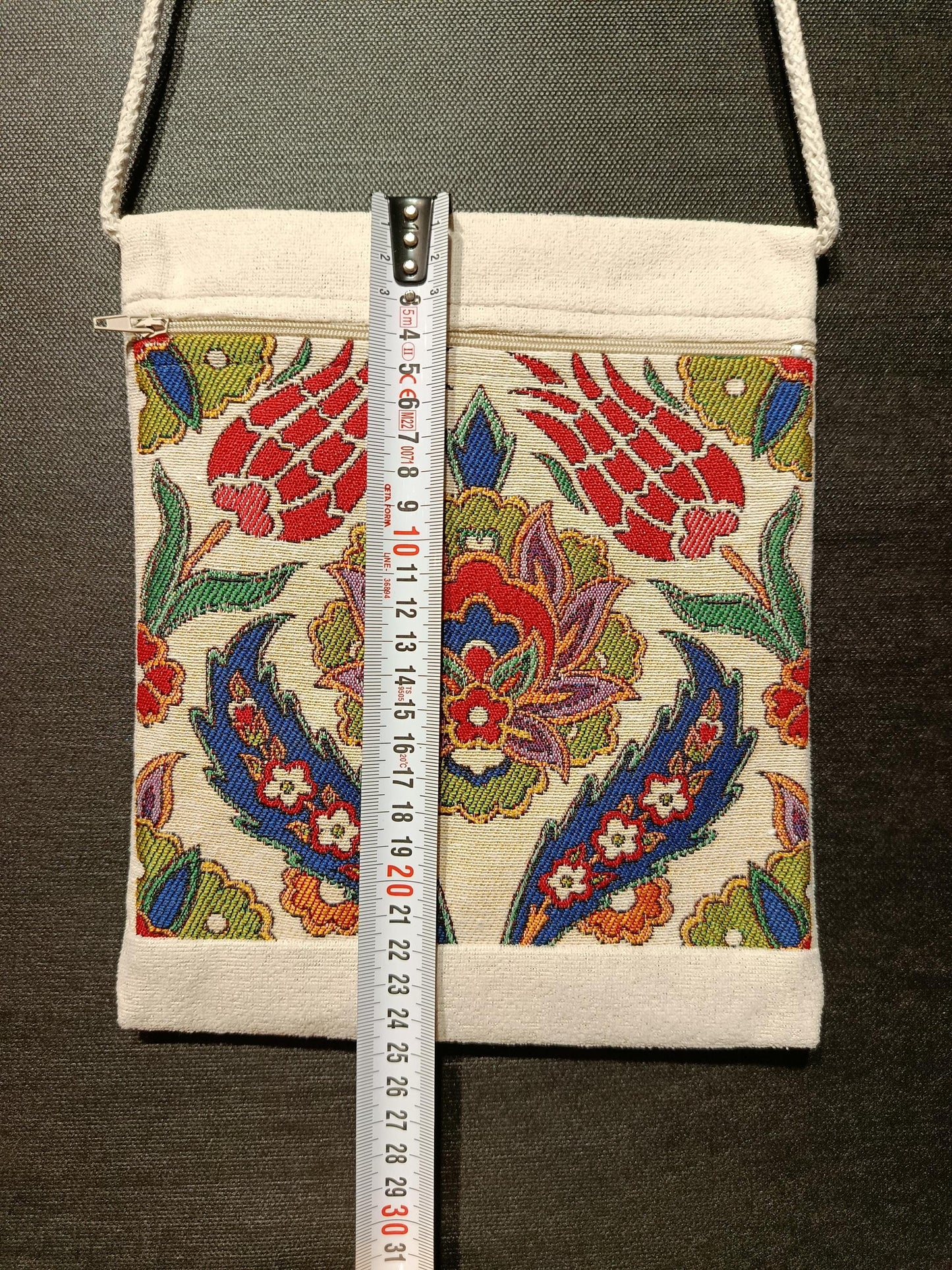 Turkish Floral Tapestry Crossbody Bag – Handmade Woven Canvas Shoulder Bag, 8"x10" Size