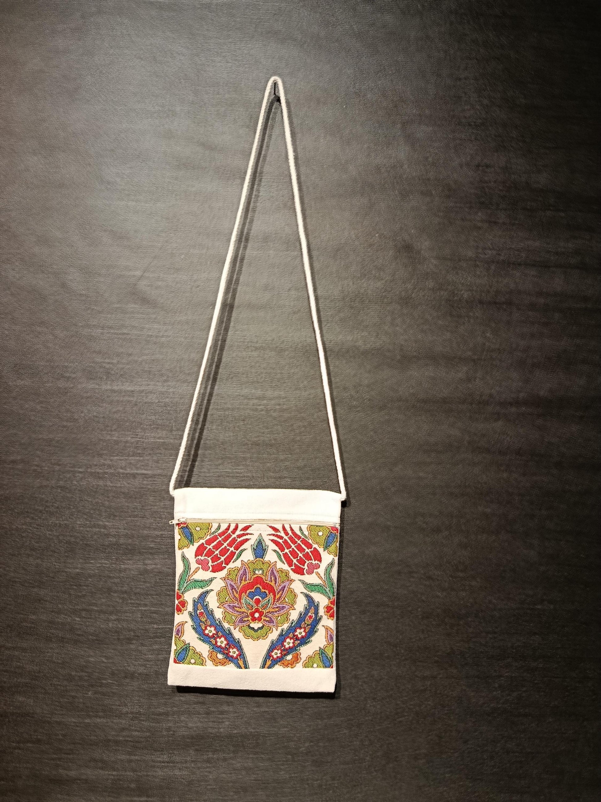 Turkish Floral Tapestry Crossbody Bag – Handmade Woven Canvas Shoulder Bag, 8"x10" Size