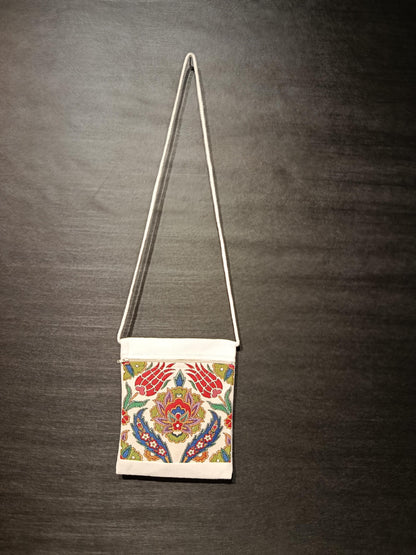 Turkish Floral Tapestry Crossbody Bag – Handmade Woven Canvas Shoulder Bag, 8"x10" Size