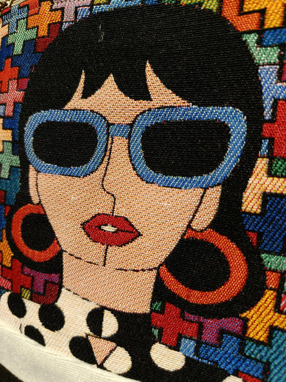 Pop Art Tapestry Crossbody Bag: Stylish Woman with Sunglasses