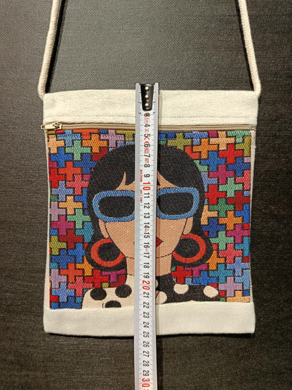 Pop Art Tapestry Crossbody Bag: Stylish Woman with Sunglasses